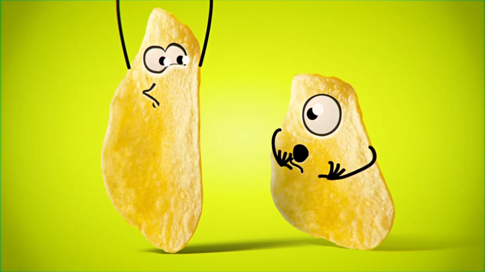 Deux personnages chips Lay's sur fond vert acide